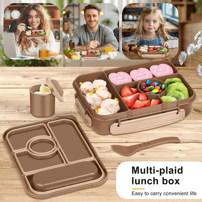 Amathley Bento Box Adult Lunch Box Kids,Lunch Containers for Adults/Kids/Toddler,5 Compartments Bento Lunch Box with Sauce Vontainers,Microwave & Dishwasher & Freezer Safe,BPA-Free (Brown) - Image 5